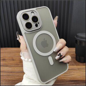 Light Gray Frosted MagSafe Case with Metallic Camera Guard